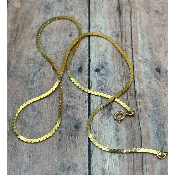 Gold Tone Herringbone Double Strand Chain Necklace Convertible 2 Chains 17" 21" - Picture 12 of 12